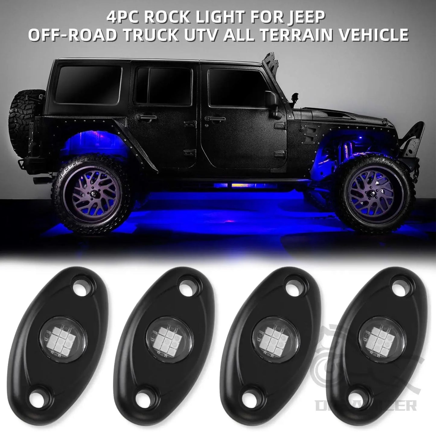 4Pods Led Rock Lights Underglow Underbody Neon Wheel Well Lights For ATV UTV SUV Offroad Car Truck Boat Trail Rig Lamp