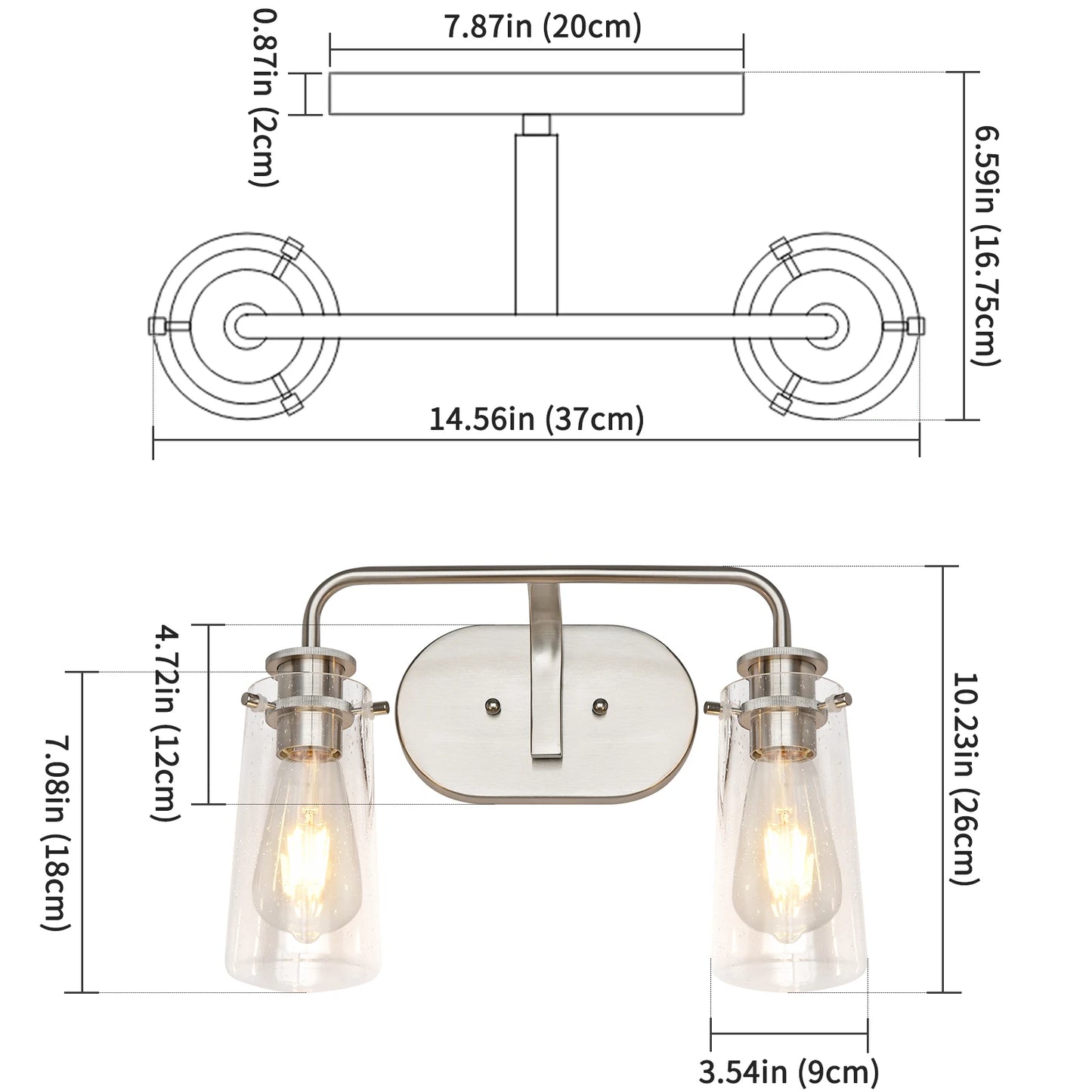 2-Light Vanity Light Fixture, Brushed Nickel Vanity Lights, Modern Bathroom Lighting Fixture Over Mirror with Seeded Glass Shade