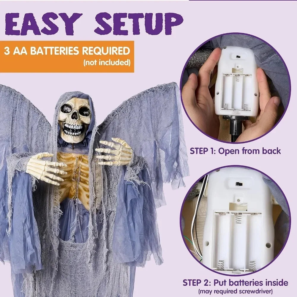 Halloween Animatronics Grim Reaper with Wings, Sound and Movable Body