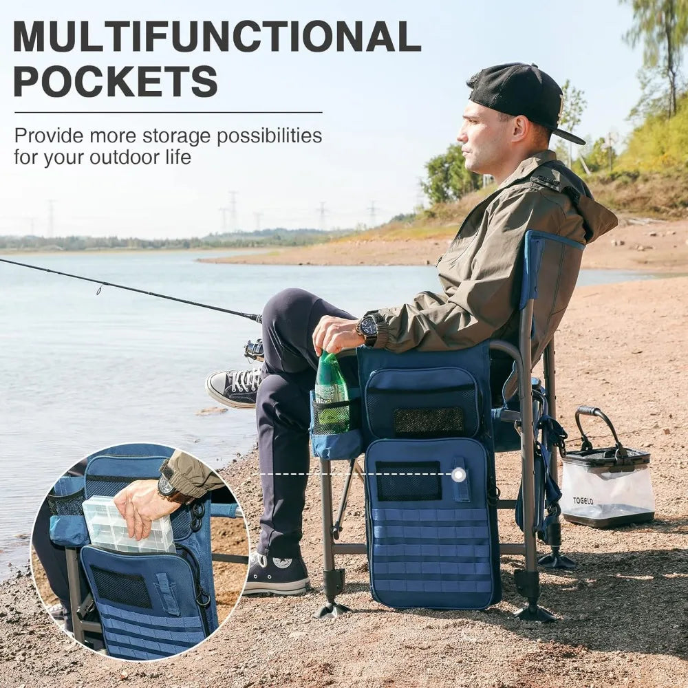 Fishing Chair with Rod Holder and Cooler, All Terrain Ice Fishing chair with Adjustable Feet, Mesh Back Folding Camping Chair