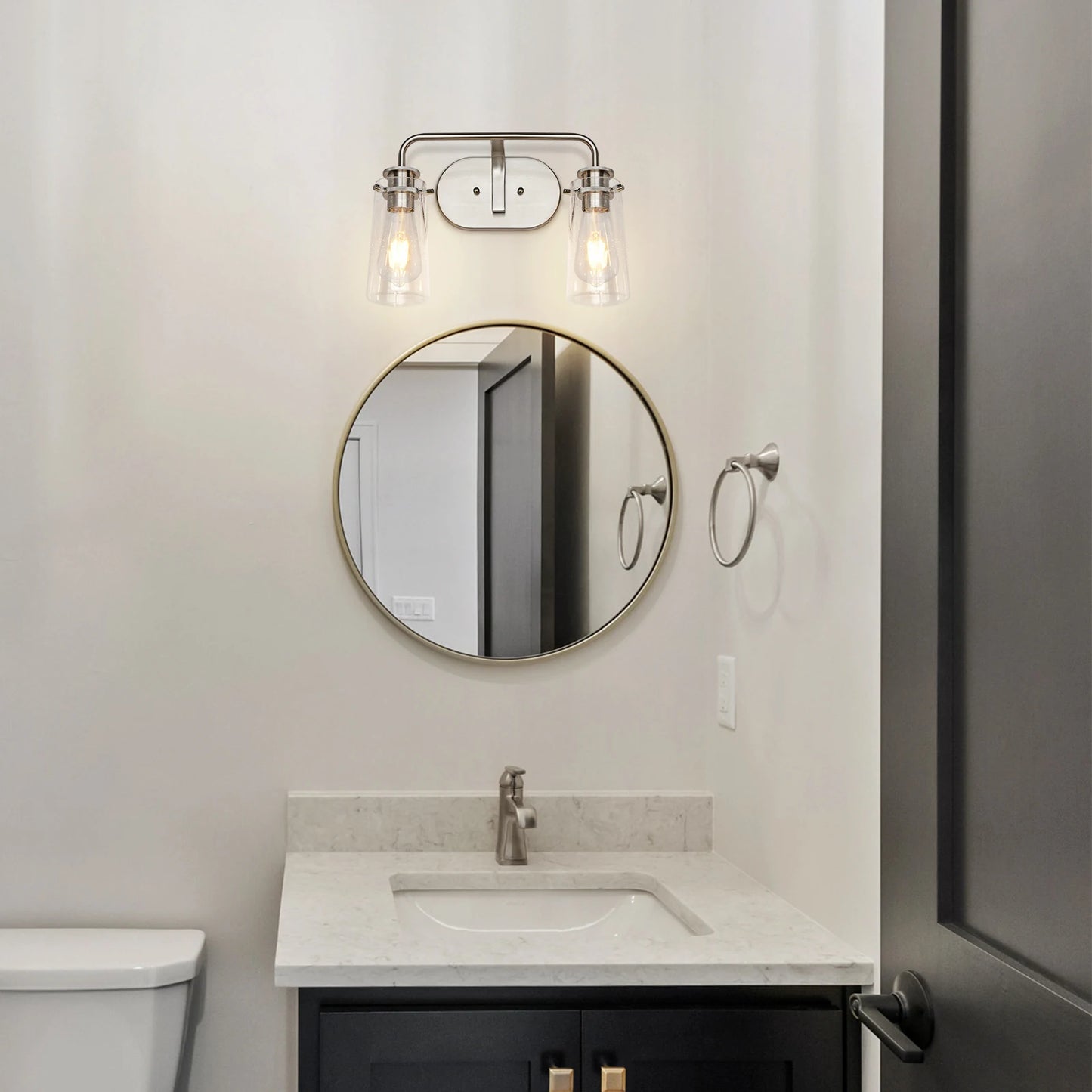 2-Light Vanity Light Fixture, Brushed Nickel Vanity Lights, Modern Bathroom Lighting Fixture Over Mirror with Seeded Glass Shade