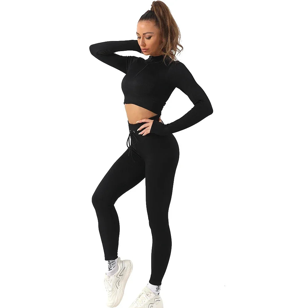 Seamless Gym Clothing Workout Clothes for Women Tracksuit Set High Waist Sport Outfit Fitness Top Yoga Pants