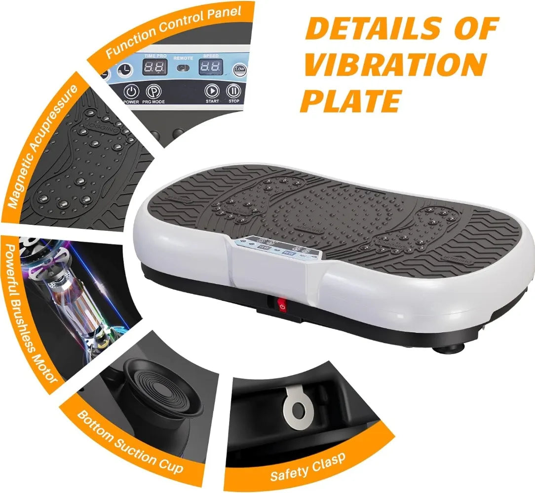 Vibration Plate Exercise Machine 10 Modes Whole Body Workout Vibration Fitness Platform w/ Loop Bands Jump Rope Bluetooth