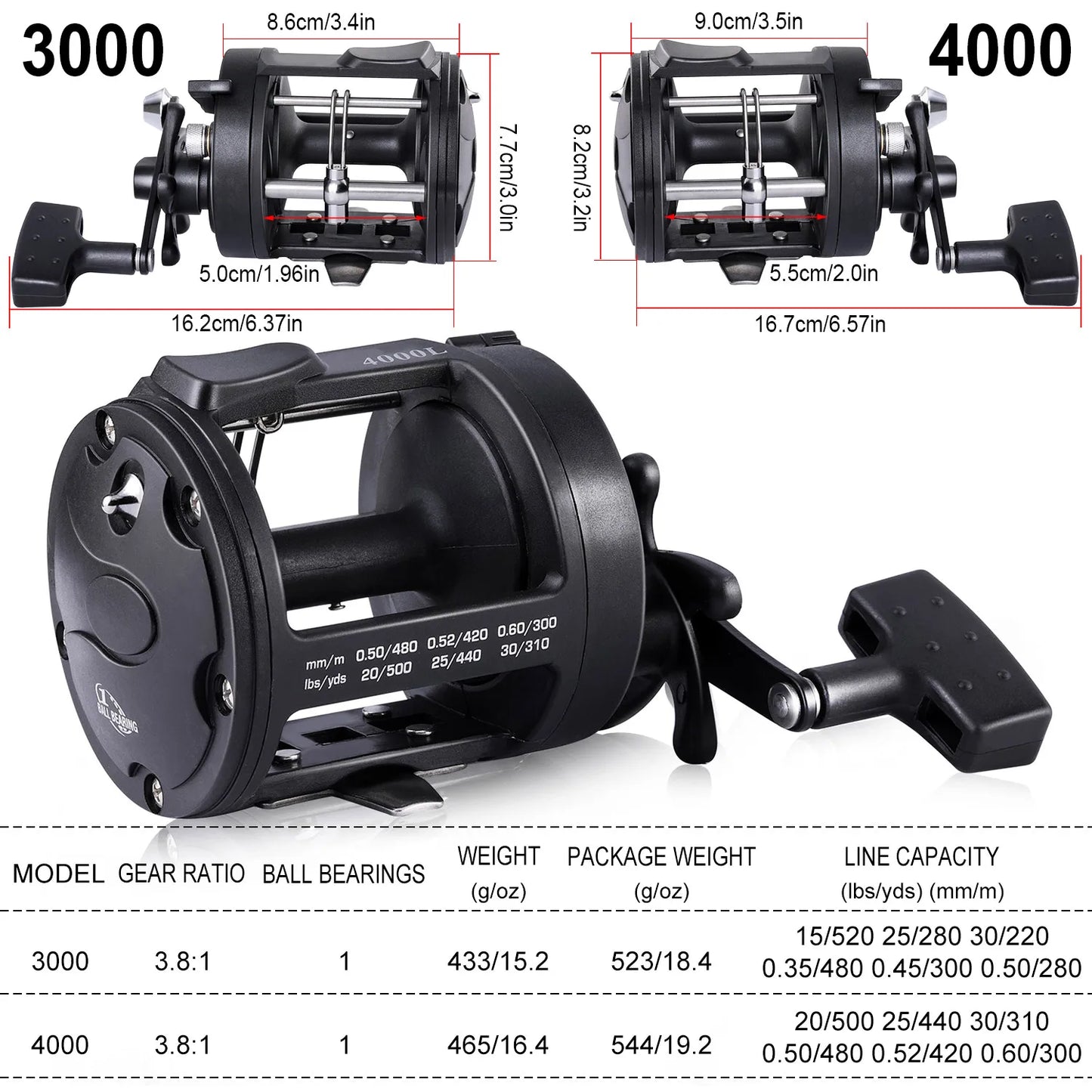 Fishing Reel Left/Right Hand Casting Sea Fishing Reel Large Line Capacity Baitcasting Reel