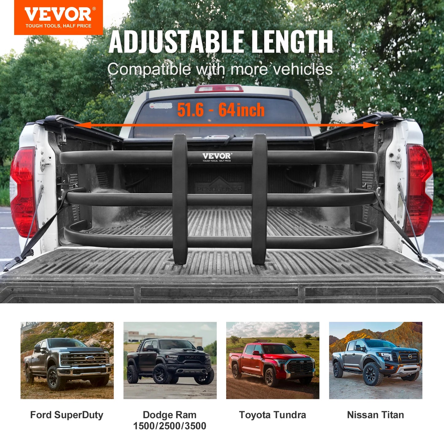 Truck Bed Extender Aluminum Retractable Tailgate Extender 51.6"-64"/55.5"-68" Adjustable Length Fits for Tacoma Ranger ect