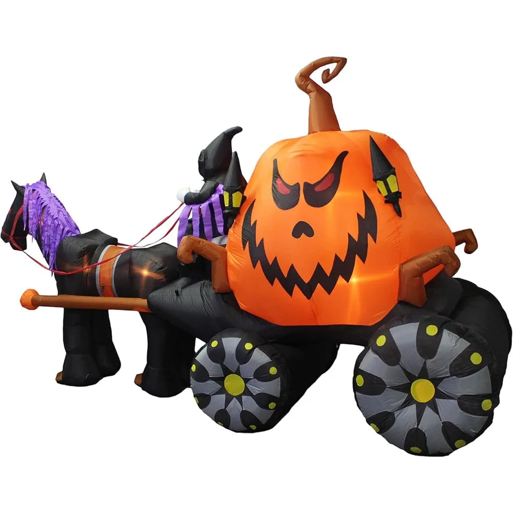 Inflatable Yard Decorations,11.5 Foot Long Inflatable Grim Reaper Driving Pumpkin Carriage.