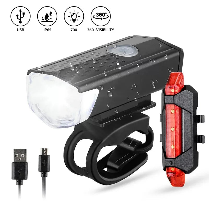 2pcs Bicycle Light USB LED Rechargeable Set MTB Road Bike Front Back Headlight Lamp Flashlight Cycling Light Cycling Acces