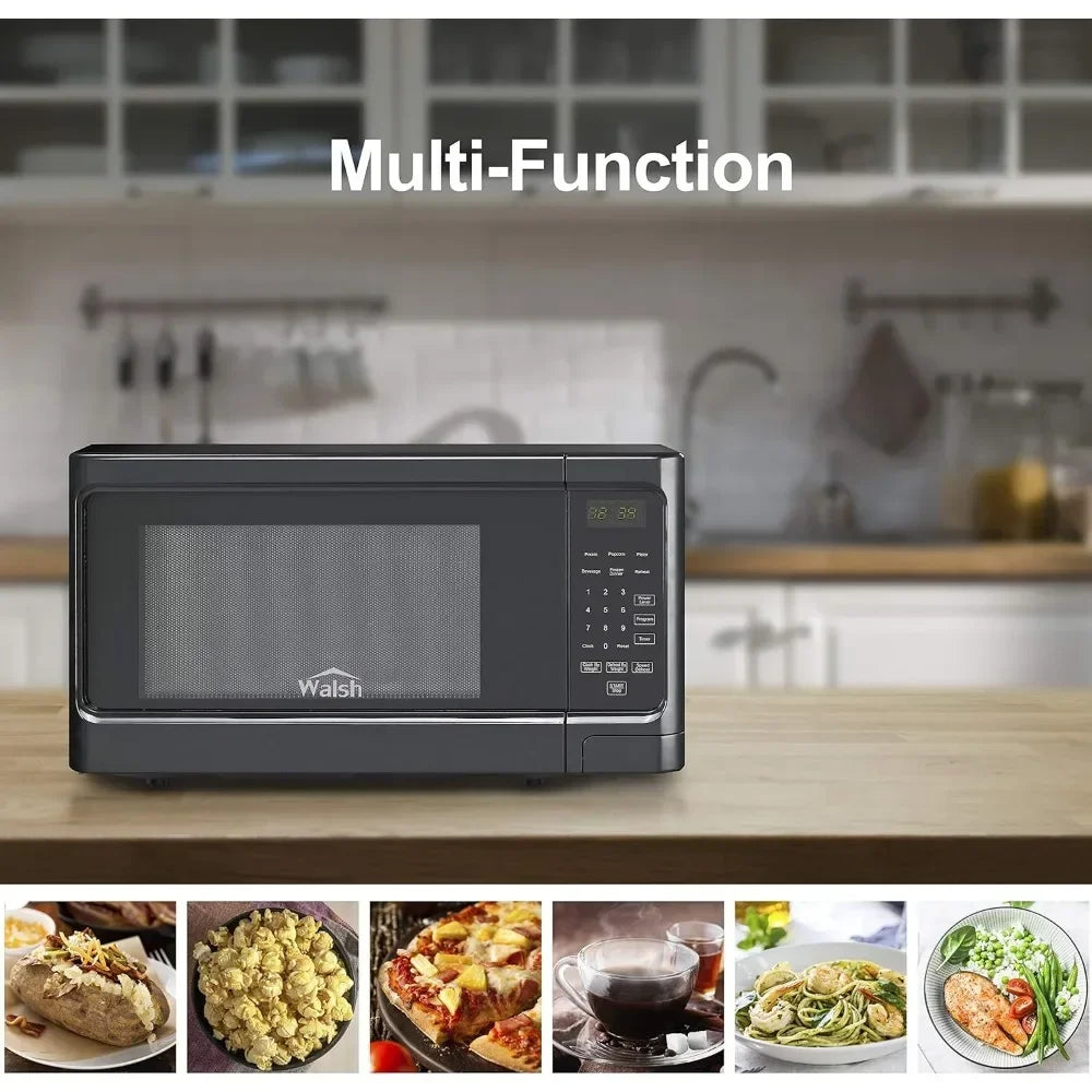 Countertop Microwave Oven 1.1 Cu.Ft/1000W 6 Cooking Programs LED Lighting Push Button Black.